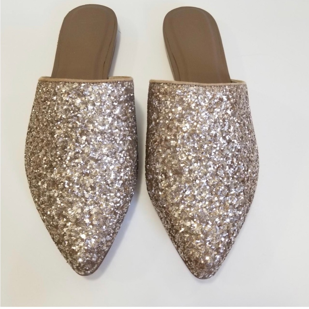 Joie Adiel glitter flat mules slip on gold glitter pointed toe‎ size 40